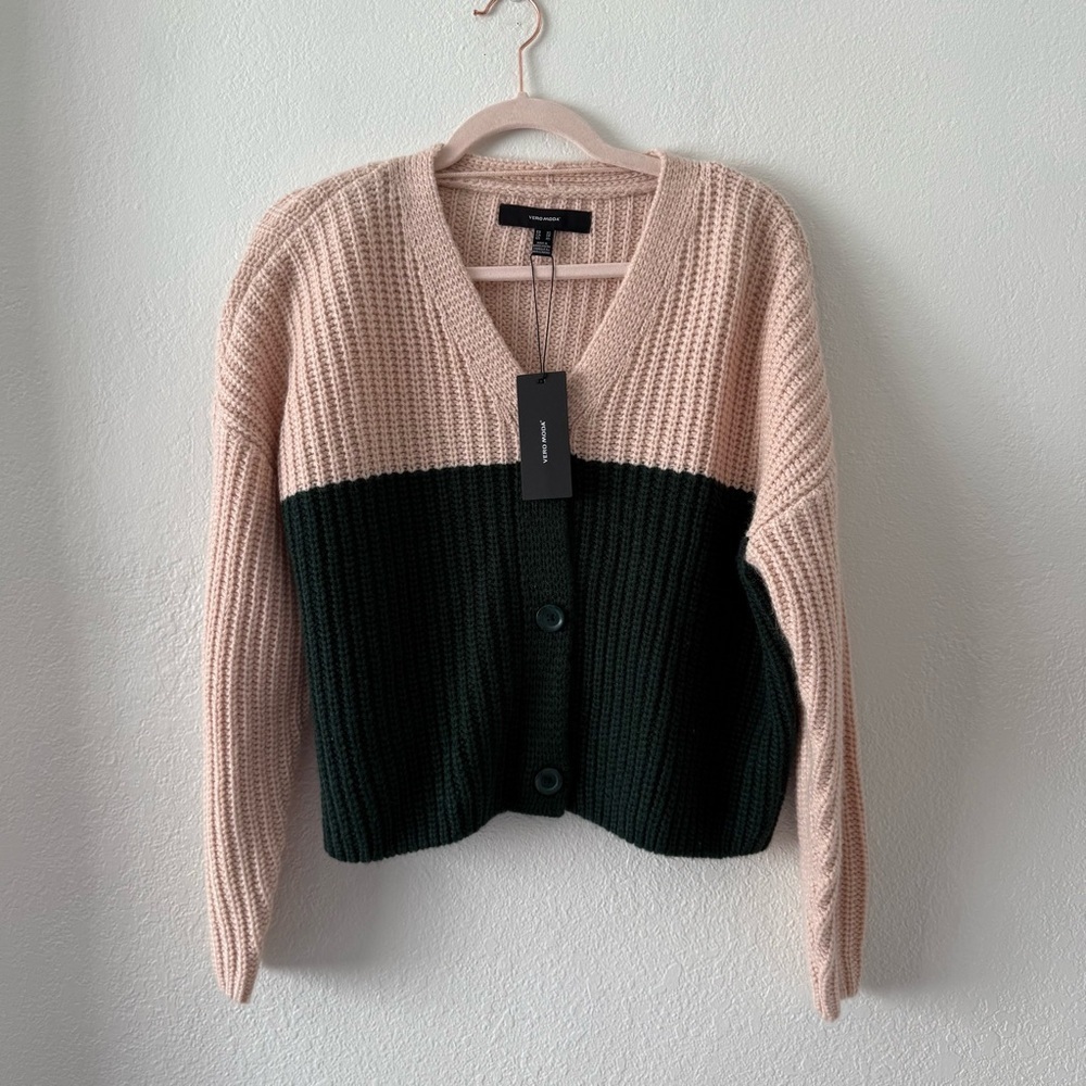 Vero Moda Colorblock‎ V-Neck Cardigan Sweater  Oversized Crop Size XS